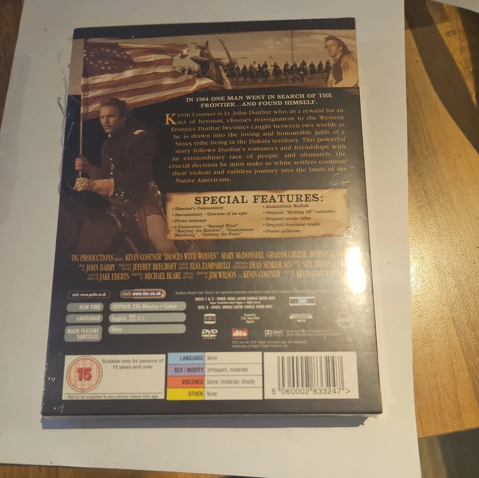 Dances with Wolves DVD 2004 Kevin Costner, Certified 15, 3-Disc Set - Image 2 of 4