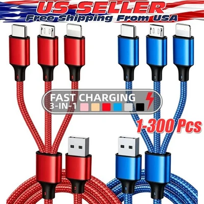 3in1 Fast USB Charging Cable Universal Multi Function iPhone 17 Charger Cord Lot - Image 1 of 4