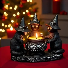 Christmas Candle Holders Cat Candlestick Holders Statue Decoration Xmas Wichy...