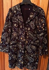 Johnny Was Large Black Cotton Duster Jacket Silk Floral Embroidered Excellent