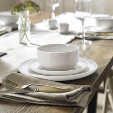 12 Pieces Porcelain Dinnerware Set, Modern Serving Plates and Bowls Sets, Premiu