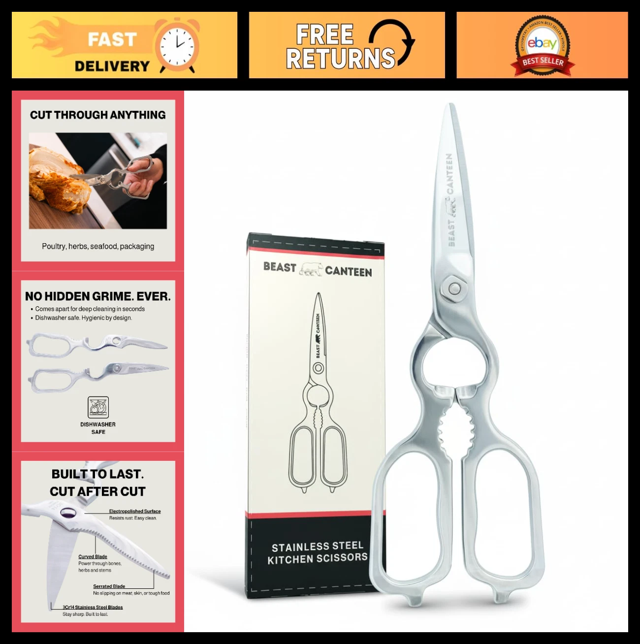 Heavy Duty Kitchen Scissors - All Purpose Stainless Steel, Dishwasher Safe, 5-in
Opens in a new wind
