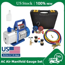 AC Manifold Gauge Set 3 Ways Vacuum Pump HVAC Kit 4CFM 1/3HP Refrigeration Oil