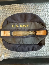 Vintage U.S. Navy Sailor Hat 1940s WWII Wool Dress Blue Dixie Cap Leather Band