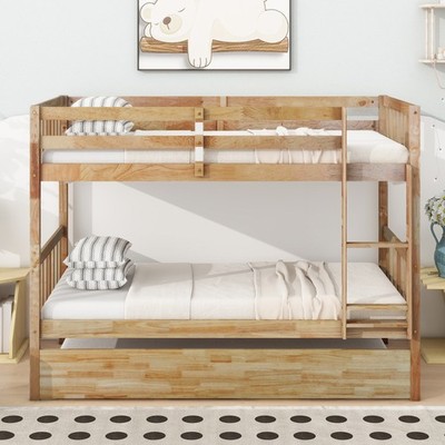 White Oak Bunk Bed Twin Over Twin with Trundle, Separates into Single Beds
