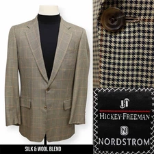 HICKEY FREEMAN CANTERBURY mens black tan check sport coat jacket blazer 40 L