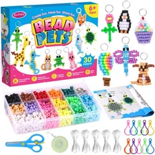 Pony Beads Craft Kit for Kids – 1500 Beads, 30 Fun Keychain Designs, DIY Bead...