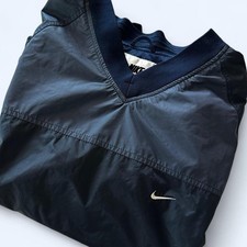 Nike Navy V-Neck Windbreaker Pullover Jacket Vintages 90s White Tag, Mens Medium