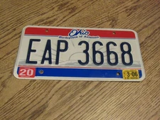 Ohio Birthplace of Aviation License Plate, EAP 3668 with a 2006 tag