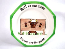 The Mane Lion Ceramic Decorative 8" Plate "Bull is the Name Stocks are the Game"
