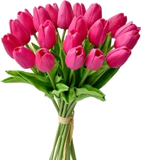 20Pcs Hot Pink Artificial Tulip Flowers for Weddings & Special Occasions