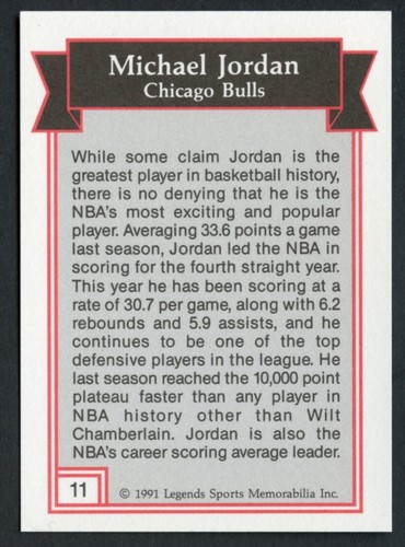 1991 Legends Sports Memorabilia Inc #11 Michael Jordan Silver Foil Border - Picture 2 of 2
