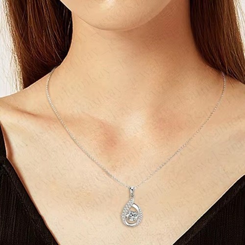 1.89 TCW Round Cut Moissanite Unique Women's Pendant 14K White Gold Plated - Picture 4 of 5