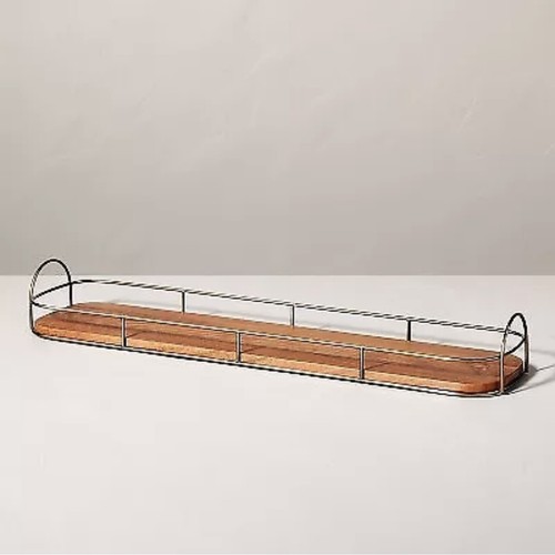 32" Holz Deko Tablett mit Metallrand Braun/Messing Herd & Hand Magnolie