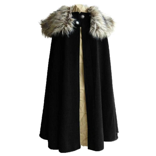N210 Game of Thrones Medieval Knight Fur Cape Cloak Renaissance Viking Costume - Picture 3 of 9