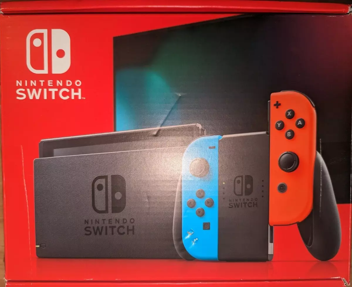 Nintendo Switch with Neon Blue and Neon Red Joy‑Con