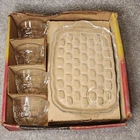 Vtg Set Of 4 Federal Glass Yorktown Thumbprint Snake Set Sip & Snack Cup & Plate