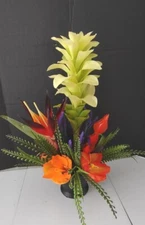 Tropical table centerpiece.  Silk flower arrangements