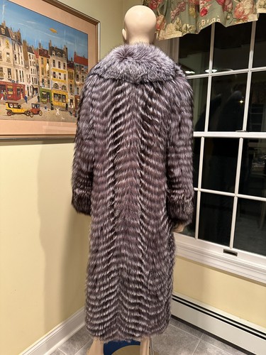 NEW! 46" Long Blue Lavender Feathered Silver Fox Real Fur Coat Jacket Medium 8 - Picture 4 of 9
