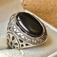 Natural Agate Aqeeq Ring Handmade for Men in 925 Silver Adjustable Size