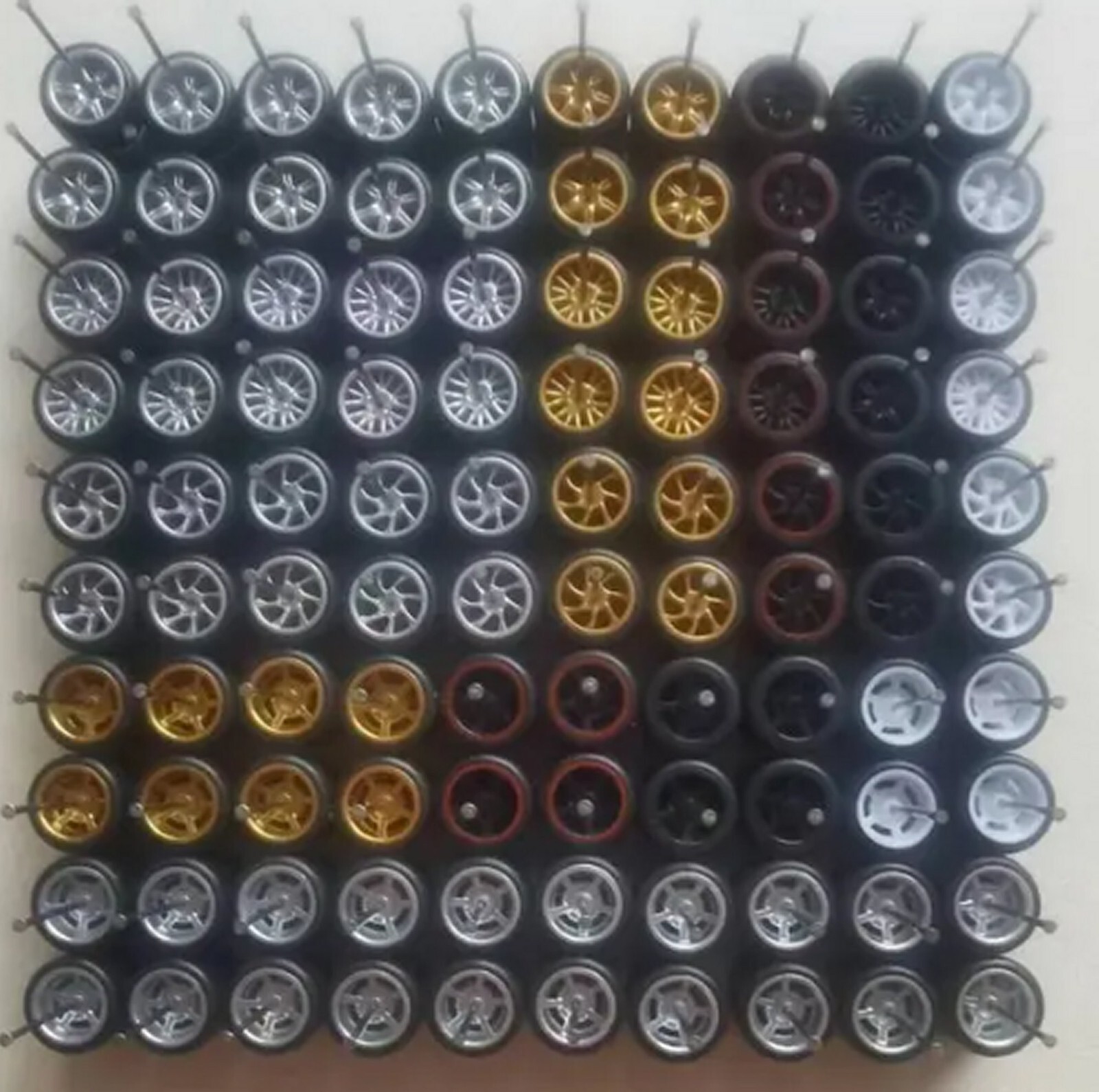 1:64 50 SETS of Custom WHEELS and RUBBER Tyres 5 spoke JDM style Fit hotwheels-image