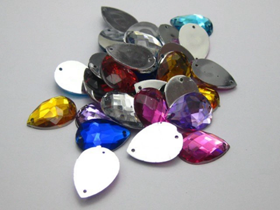 100 Плоская поверхность акриловый слезоточивый шитья со стразами драгоценный камень кнопка 18 мм шить на бисер - Изображение 2 из 4