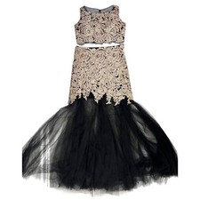 STUNNING Camille La Vie Black Lace Gold Lace Beaded Embroidered 2 Pc Dress Sz 6