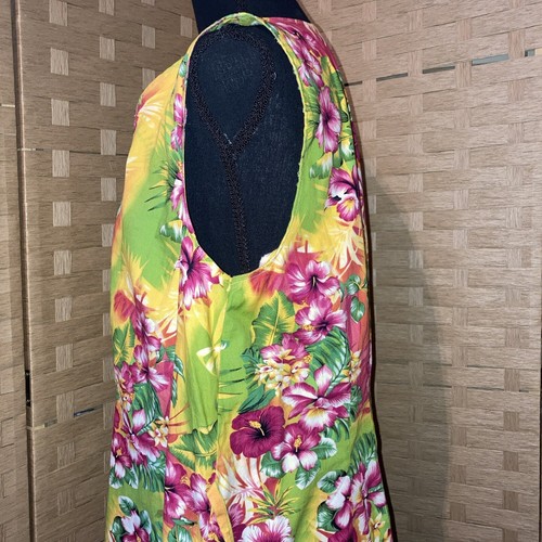 Mama Hawaiian Floral Yellow White Palms Red Hibiscus And Pink Tie Dress Med - Picture 10 of 14