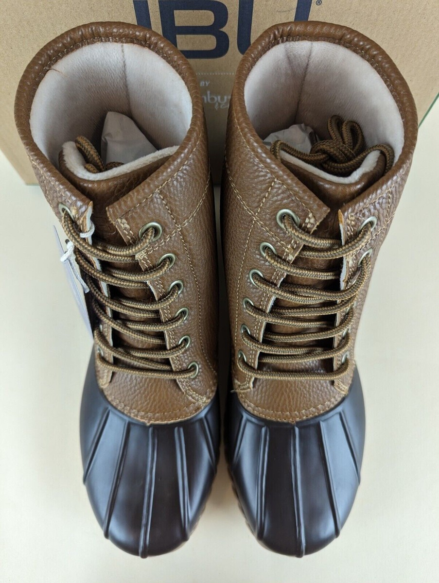 JBU Duck Boots Mens 8 M Maine Waterproof Tan Faux Fur Lined 