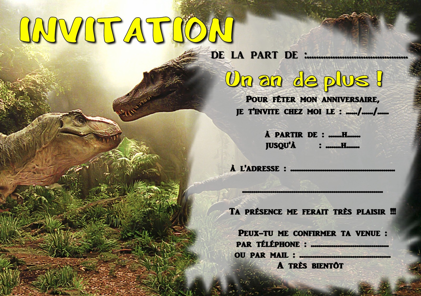 5 ou 12 cartes invitation anniversaire DINOSAURE réf 306