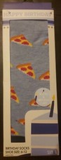 Funky Socks Happy Birthday Mens Socks And Card Blue Pizza Shoe Size 6-12