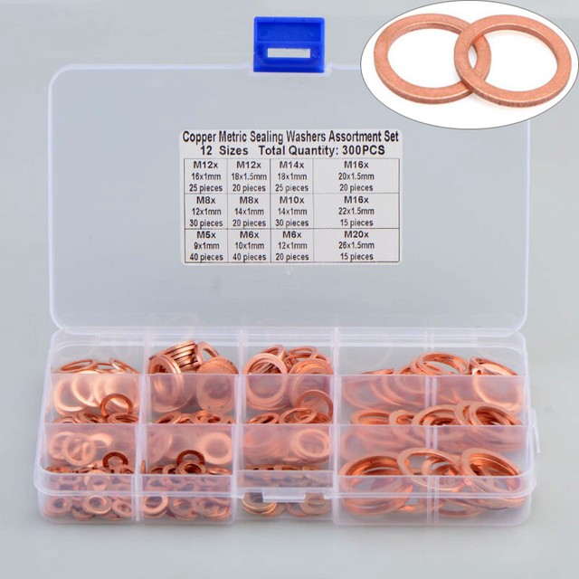 300PCS M5M20 Assorted Solid Copper Crush Washers Seal Flat O Ring