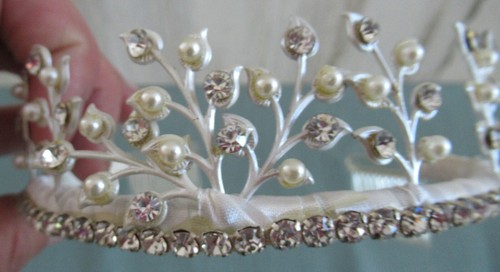 Tiara Braut Blume Perle und Strass Kristall Kämme Abschlussball Hochzeit Prinzessin - Bild 7 von 10