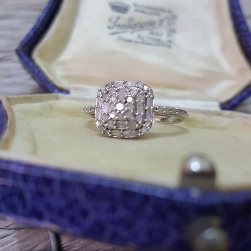 Art Deco 925 Sterling Silver Ring, Natural Diamonds, 0.350ct, Size O.5 US 7.25 - Picture 5 of 8