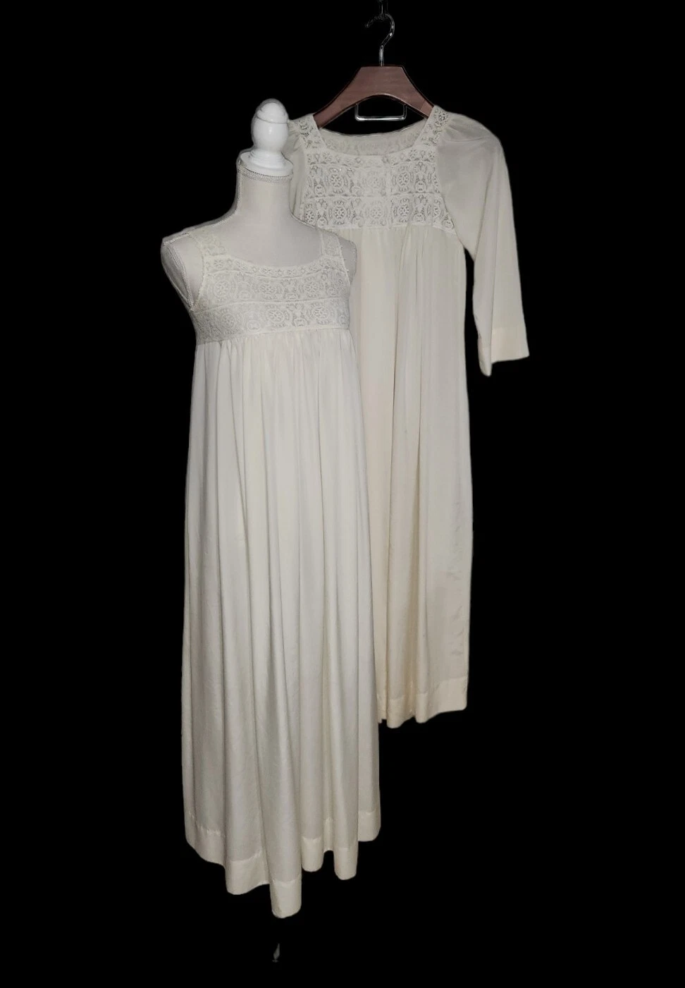 Abito da notte vintage Christian Dior avorio accappatoio set nylon misto seta pizzo