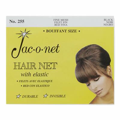 Jac-O-Net Hair Net With Elastic Bouffant Size, Black (Pack of 12 