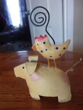 Metal & Wire Folk Art Pig and Bird Sculpture