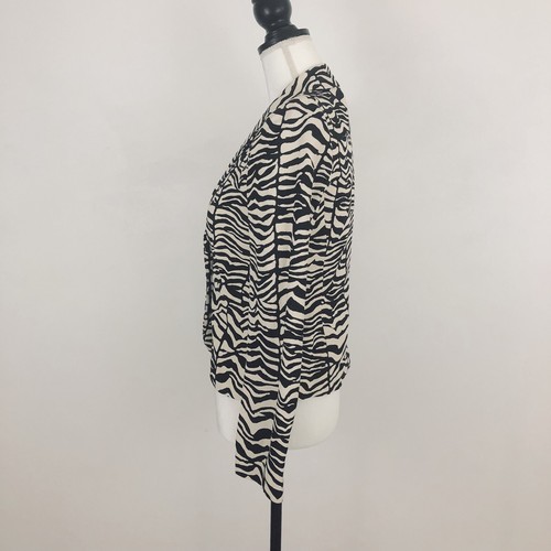 NWOT Calvin Klein Zebra Print Blazer Jacket Linen Blend Black Cream Sz 4P - Picture 4 of 12