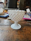 Vintage FENTON White Hobnail Milk Glass Footed Ball Goblet Scalloped Rim 5in