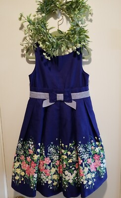 janie and jack navy blue dress Girls sz 5 Floral Border Special Occasion Easter Color:Gothic Garden