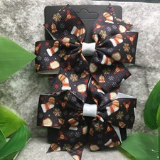 2 PC 3" Boutique Alligator Clip Grosgrain Bow Set New Christmas Dog Cat 534