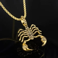 Men's Gold Animal Scorpion Pendant Necklace Chain 24" Gothic Retro Biker Jewelry