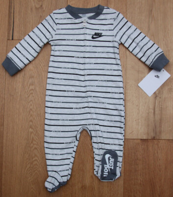 Nike Baby Boy Footed Coverall ~ Light Gray, Gray & Black ~