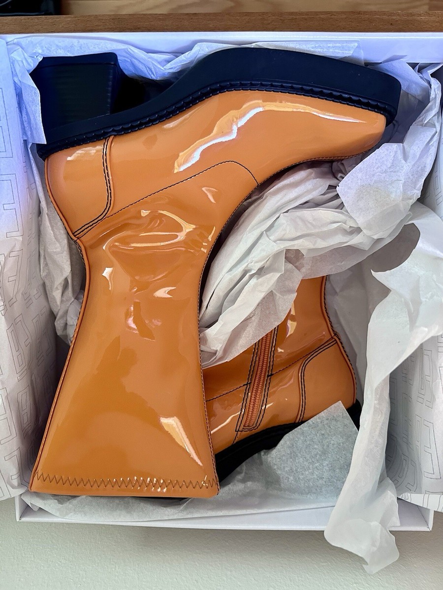 NWT E8 By Miista Orange Patent Leather Boots Block Heel NWT E8 By Miista Orange Patent Leather Boots Block Heel