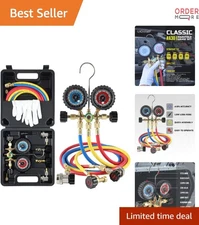 AC Manifold Gauge Set R134A R22 R12 R502 with 5FT Hoses for HVAC Diagnostic