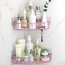 Corner Shower Caddy with 2 Hooks Wall Mounted Metal Bathroom Shelf Storage