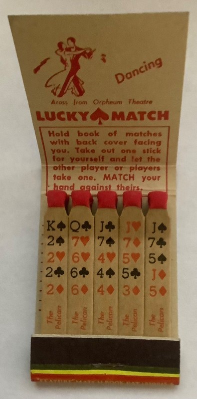 1960’s Vintage Feature Matchbook THE PELICAN RESTAURANT  Denver Colorado 1.5” FS