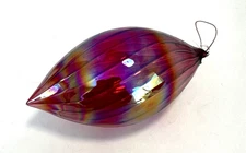 7" Hand Blown Rainbow Swirl Purple Red Christmas Iridescent Art Glass Ornament