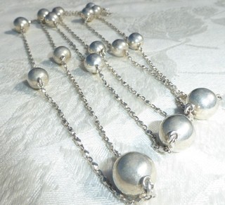 WONDERFUL VINTAGE MEXICO STERLING SILVER BEADED with CHAIN LINK NECKLACE 56"