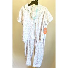 Wonder Nation Girls 3-Piece Pajama Set Bunny Floral White Pink XL 14-16 NWT